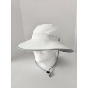 REI CO-OP White Boonie Sun Rain Hat Unisex Size S/M Gray Trim Drawstring Cord